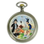 Vintage German Hand painted Erotic Open Face Pocket watch. Artist signed. Light wear, running, The