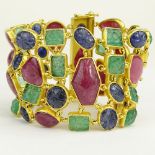 Lady's Gurhan 24 Karat Yellow Gold Bracelet Set Throughout with Approx. 100.0 Carat Cabochon Rubies,