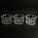 Set of Three (3) Orrefors Ribbed Crystal Vases. Signed on bottom. Display scratches on bottom or