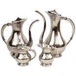 Modernist 950 Sterling Silver Coffee and Tea Service. Includes coffee pot, tea pot, creamer,