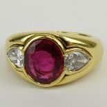 Important Vintage Bulgari 5.0 Carat Oval Cut Natural Ruby and 18 Karat Yellow Gold Ring accented