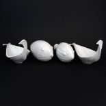 Lot of Four (4) Jonathan Adler White Pottery Decorative Items. Includes a pair of "Menagerie" Bird