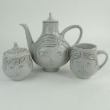 Jonathan Adler "Utopia" Three Piece Tea Set. Includes Teapot, cream pitcher and sugar bowl.