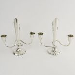 Pair Vintage Sterling Silver Modern Three (3) Light Candelabra. Signed Sterling Silver Hecho en