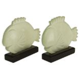 Pair Art Deco Frosted Crystal Fish Figurines in Stands. Unsigned. Small chips and light scratches