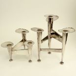 Pair of 1940's Modernist American Chrome Multi-Light Candlesticks. Unsigned. Good condition.