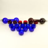 Art Deco circa 1930's Eighteen (18) Piece Cobalt Blue and Ruby Red Glass and Chase Company Liquor