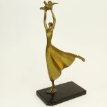 Esther Wertheimer, Canadian (20th C ) Bronze Sculpture "Dancing Mother and Child' Signed. Gold Brown