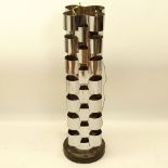 Curtis Jeré, American (20th C) Chromed metal and ebonized wood tall floor lamp. Signed. Pitting,