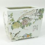 Chinese Famille Rose Porcelain Jardinière with Calligraphy. Red Seal Marks to Calligraphy