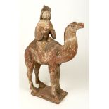 Chinese Tang Dynasty (618–906) Pottery Camel with Female Rider and traces of pigment. Unsigned.