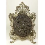 Antique French Rococo style Silvered Bronze Tri-Fold Standing Table Mirror. Ornately Decorated in