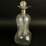 Circa 1903 English Birmingham Heath & Middleton Sterling Silver Mounted Glass Decanter. Marked. Good