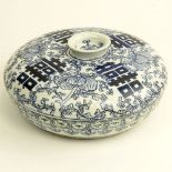 20th Century Chinese Blue and White Double Happiness Covered Compartmental Serving Dish. Signed.