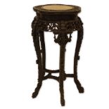 Antique Chinese Carved Hardwood Table with Marble Top. Unsigned. Wear and rubbing. Measures 32-1/