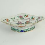 Chinese Export Porcelain Footed Serving Dish. Decorated with figures, flowers and Chinese prose.