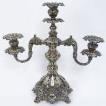 Fancy Reed & Barton Silverplate Three (3) Light Candelabra. Signed on Bottom with Label: Reed &