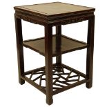 Antique Chinese Hardwood Table with Shelf and Cracked Ice Work Trestle. Unsigned. Wear and