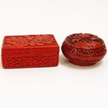 Two Chinese Cinnabar Lacquer Boxes. Unsigned. Good condition. Rectangular measures 1-3/4" x 4" x 1-