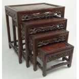 Set of Four (4) Early 20th Century Chinese Rosewood Nesting Tables, Each Carved with Pierced Works