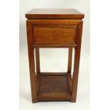 Vintage Carved Chinese Hardwood Pedestal Table with Drawer. Unsigned. Good Condition. Light Wear and