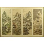 Four (4) 20th Century Chinese Ink and Wash on Silk, Mountain Landscapes. Each signed. Good