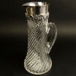 19/20th Century Tiffany & Co. Cut Crystal and Sterling Silver Pitcher. Monogrammed. Signed Tiffany &