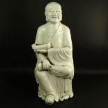 Large Antique Chinese Blanc de Chine Figure of a Monk. Unsigned. Firing crack, hairline cracks,