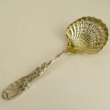 Antique Tiffany & Co Sterling Silver Chrysanthemum Pattern Berry Spoon with Gold Washed Clam Shell