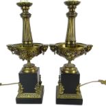 Pair Vintage Bronze and Marble Lamps. Unsigned. Good condition. Measures 35" H overall including