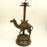 Mid 20th Century Bronze Lamp featuring a camel and palm tree. Unsigned. Wear and rubbing, oxidation.