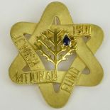 Vintage 14 Karat Yellow Gold Jewish National Fund Star Pendant/Brooch with Sapphire Accent. Signed