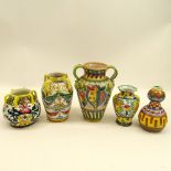 Lot of Five (5) Vintage Majolica Urns and Vases. Various sizes. Three signed Italy. Small losses