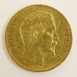 Swiss 1857 20 Franc Gold Coin. The gallery does not grade coins. Weight: 4.10 pennyweights.