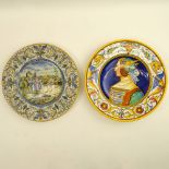 Pair of 20th Century Italian Majolica Chargers. One signed. One with old repair the other in good