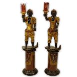 Pair of Early to Mid 20th Century Venetian style Carved Painted and Parcel Gilt Blackamoor Gondolier