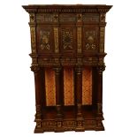 18th Century Italian Tuscan Renaissance Style Carved Polychrome and Gilt Walnut Court Cupboard.