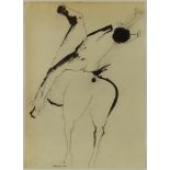 attributed to: Marino Marini, Italian (1901-1980) Ink on paper "Horse And Rider" Signed, bears seal.