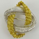 Vintage Italian 18 Karat Yellow and White Gold Brooch. Signed Italy 18K. Good vintage condition.