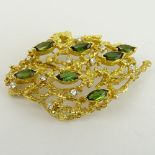 Vintage 14 Karat Yellow Gold, Tourmaline and Diamond Pendant/Brooch. Signed 14K. Tourmalines with