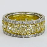 Fancy Yellow Diamond and Platinum Eternity Band Set with Fifteen (15) Cushion Cut Fancy Yellow