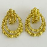 Pair of Vintage 14 Karat Yellow Gold Door Knocker style Earrings. Signed 14K. Good vintage