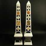 Pair 20th Century Italian Pietra Dura Marble Obelisks. Unsigned. Good condition. Measures 30" H x 6"