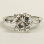 GIA Certified 3.25 Carat Round Brilliant Cut Diamond and Platinum Engagement Ring. Diamond H