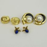 Three (3) Pair of Vintage 14 Karat Yellow Gold Earrings, One with Mabe Pearl and Onyx, One with