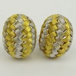 Pair of Vintage Italian 18 Karat Yellow and White Gold Earrings. Signed Italy 750. Good vintage