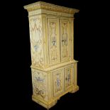 19/20th Century Italian Painted and Carved Wood Cabinet. Unsigned. Distressed painted condition,