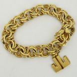 Vintage Thick and Heavy 14 Karat Yellow Gold Charm Bracelet with One (1) Charm "JL". Signed 14K.