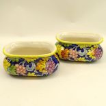 Pair of Hand Painted Majolica style Jardinières. Unsigned. Good condition. Measures 6-3/4" H x 15"