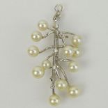 Vintage Pearl and 14 Karat White Gold Branch Pendant/ Brooch with Small Diamond Accents. Unsigned.